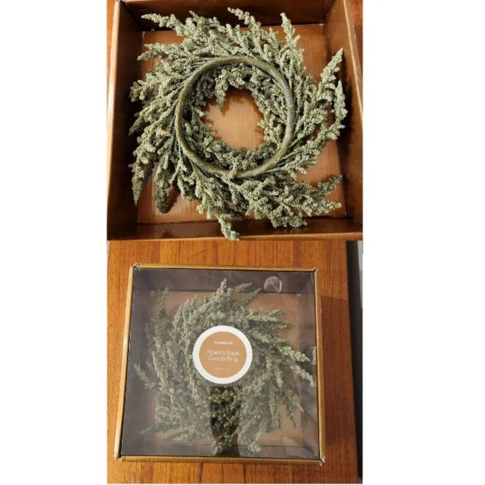 VINTAGE CRATE & BARREL HOLIDAY/CHRISTMAS Sparkle Sage Candle Ring 12
